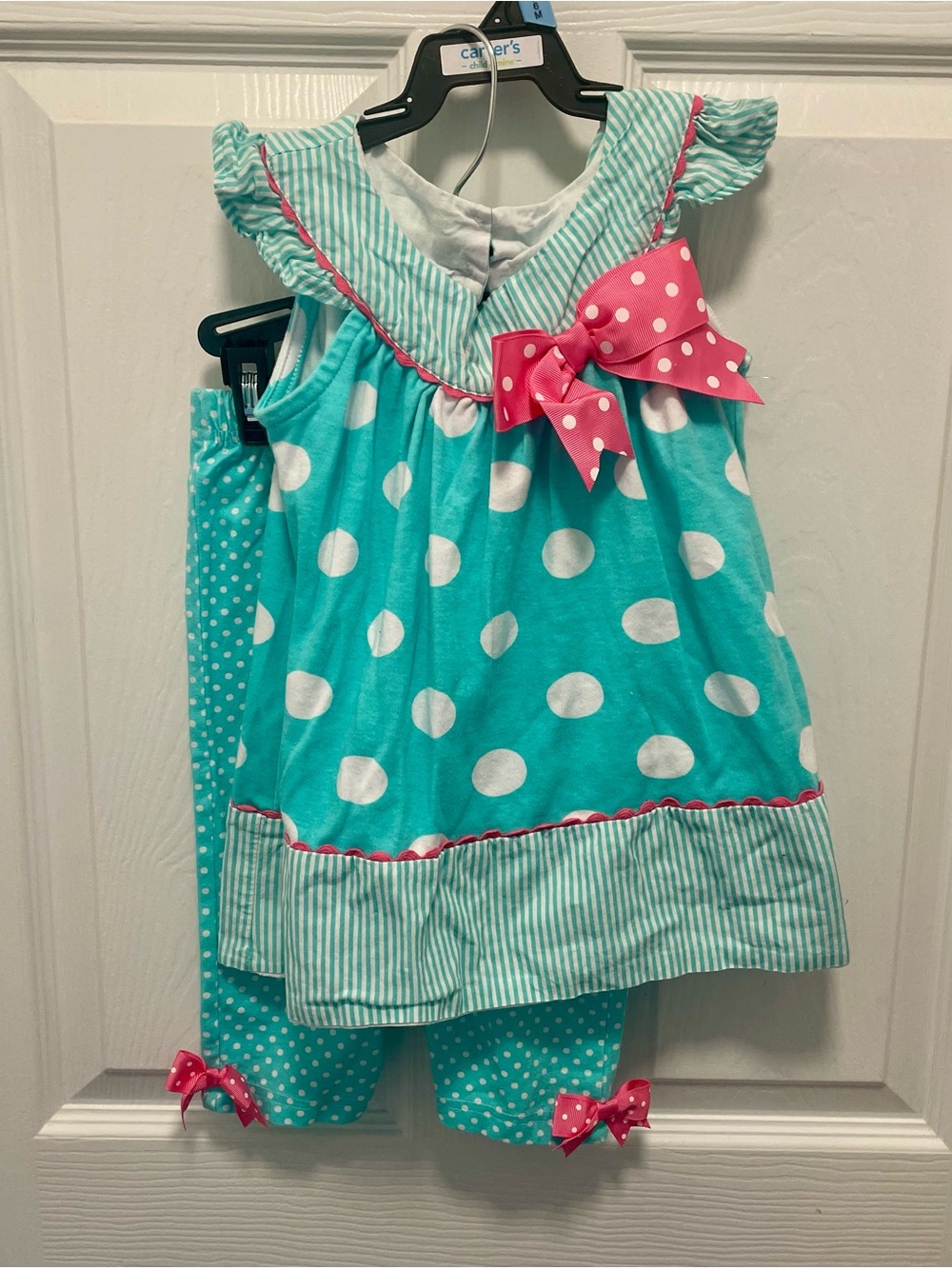 Rare Editions Girl's Aqua Polka Dot Set with Pink Bow